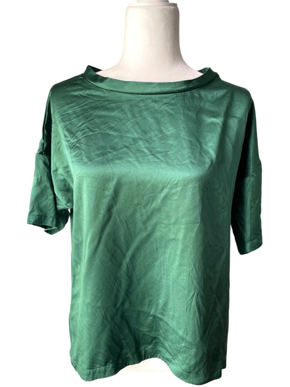 100% Mullberry Silk Pajamas Set Short Sleeve Top Pants Pockets Hunter Green SM